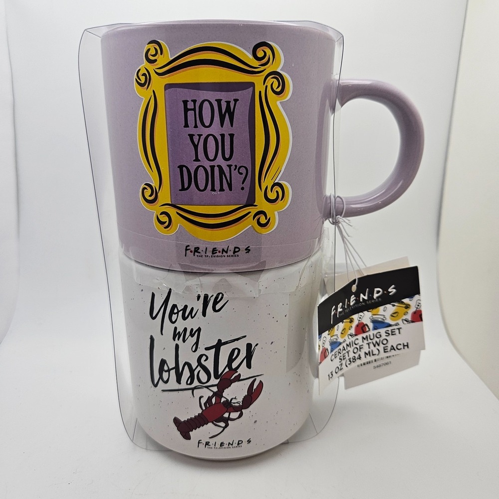 Friends TV Show Ceramic Mug Set How You Doin You're My Lobster 13oz Set of 2 NEW